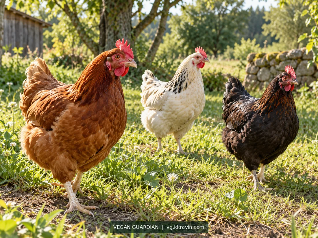Three chickens outdoors