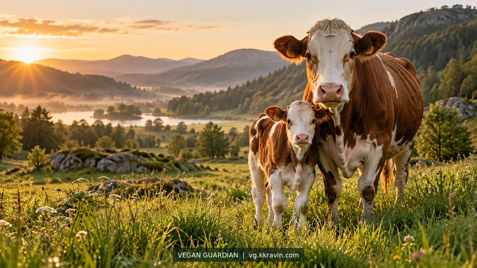 Cow and calf together outdoors